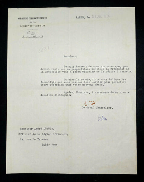 CATROUX Georges - TAPUSCRIT SIGNE ADRESSE A Andr&eacute; DUPUIS, Paris, 1956. Georges Catroux