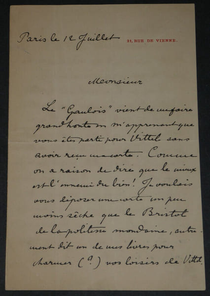 L&eacute;on de TINSEAU - LETTRE AUTOGRAPHE SIGN&Eacute;E "un souvenir plus durable". L&eacute;on de TINSEAU