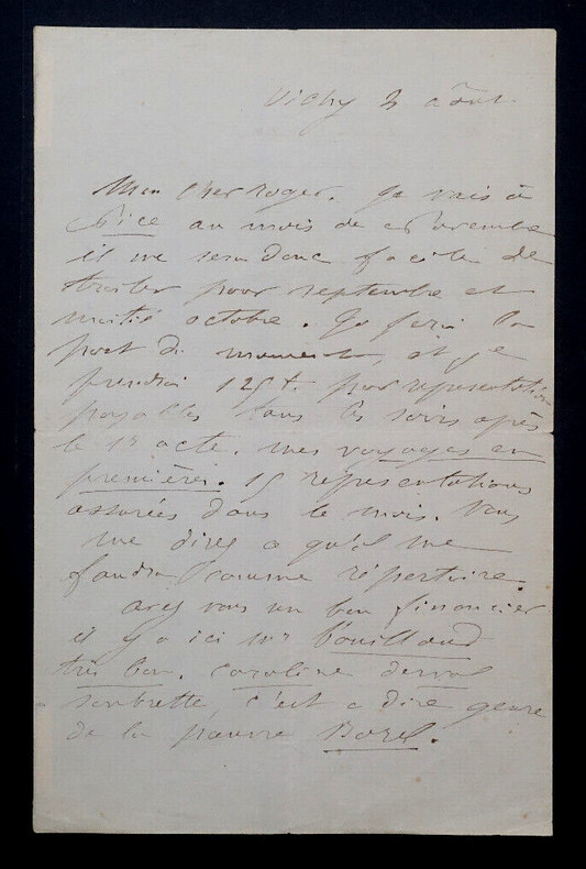 Augustine C&eacute;leste SCRIWANECK, Com&eacute;dienne - LETTRE AUTOGRAPHE SIGN&Eacute;E, Vichy. Augustine C&eacute;leste SCRIWANECK