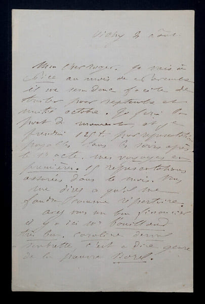 Augustine C&eacute;leste SCRIWANECK, Com&eacute;dienne - LETTRE AUTOGRAPHE SIGN&Eacute;E, Vichy. Augustine C&eacute;leste SCRIWANECK