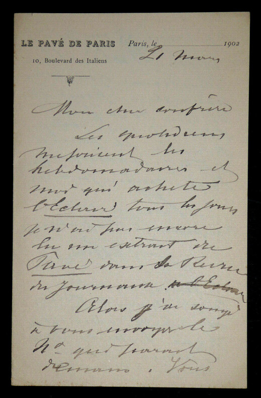 Jules LAFFITTE - Lettre autographe sign&eacute;e, Paris, 21 mars 1902. Jules Laffitte