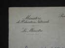 MARIE Andr&eacute;- LETTRE AUTOGRAPHE SIGN&Eacute;E, MINIST&Egrave;RE EDUCATION NATIONALE, PARIS 1953. Andr&eacute; Marie