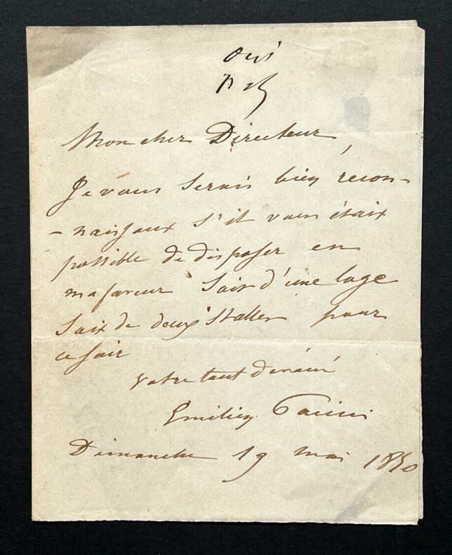 Emilien PACINI, Libr&eacute;ttiste - LETTRE AUTOGRAPHE SIGN&Eacute;E, 1850. Emilien PACINI