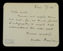 BARINE Arv&egrave;de - CARTE LETTRE AUTOGRAPHE SIGN&Eacute;E, PARIS, 1892. Arv&egrave;de Barine