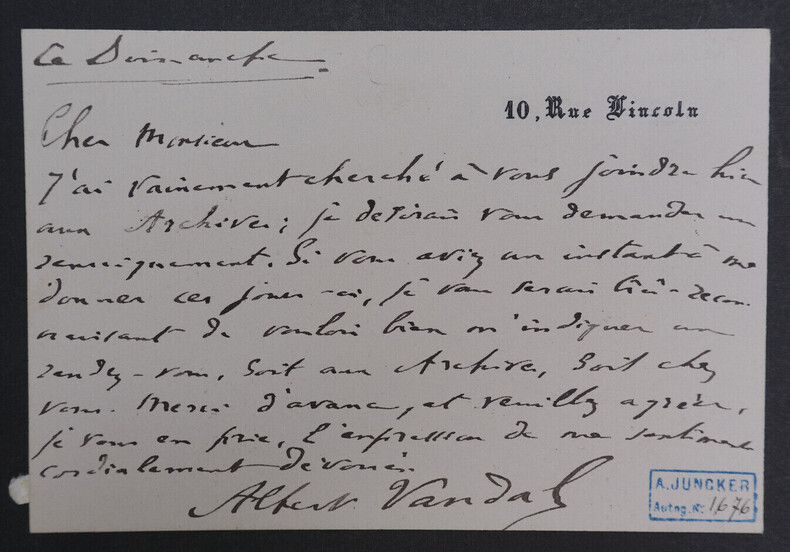Albert VANDAL, historien - CARTE-LETTRE AUTOGRAPHE SIGN&Eacute;E. Albert VANDAL