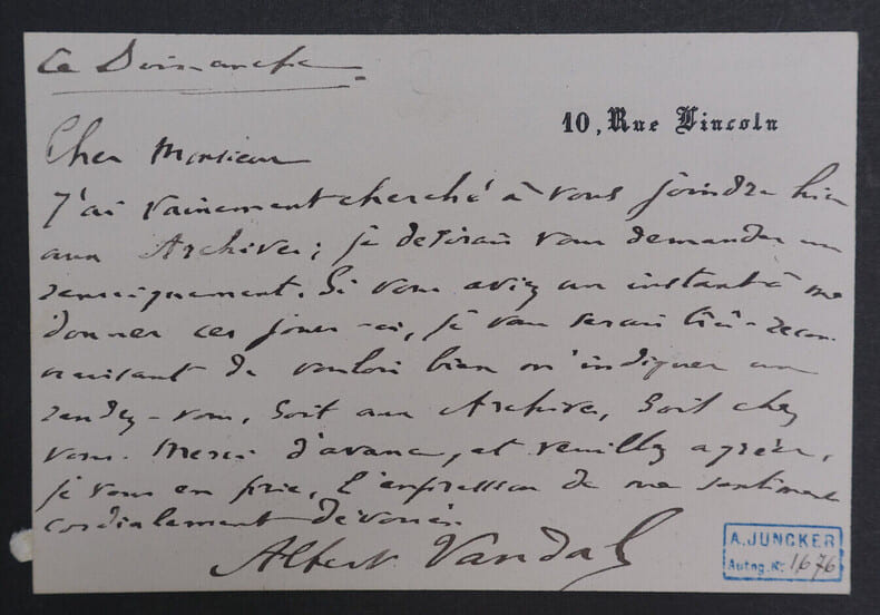 Albert VANDAL, historien - CARTE-LETTRE AUTOGRAPHE SIGN&Eacute;E. Albert VANDAL