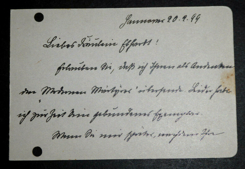Luise Westkirch - Carte autographe sign&eacute;e - 20 f&eacute;vrier 1899. Luise Westkirch