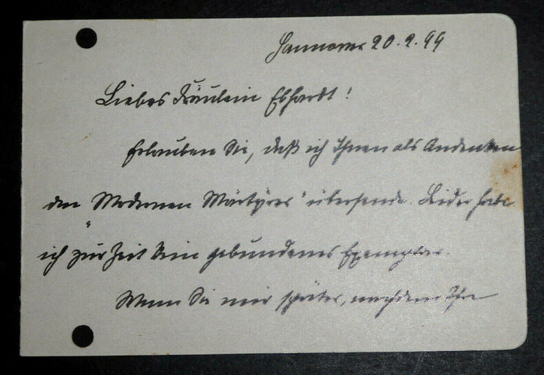 Luise Westkirch - Carte autographe sign&eacute;e - 20 f&eacute;vrier 1899. Luise Westkirch
