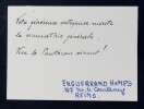 Enguerrand HOMPS - CARTE DE VISITE AUTOGRAPHE. Enguerrand HOMPS