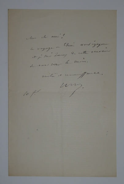 LETTRE AUTOGRAPHE SIGN&Eacute;E, ARTISTE PEINTRE. Emile Auguste W&eacute;ry