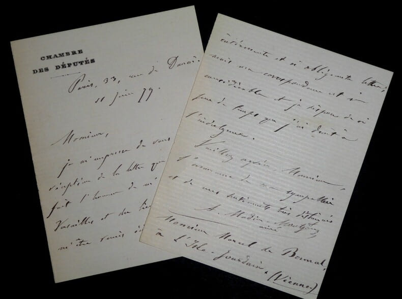 LETTRE AUTOGRAPHE SIGN&Eacute;E, PARIS 1879. MADIER de MONTJAU No&euml;l Alfred
