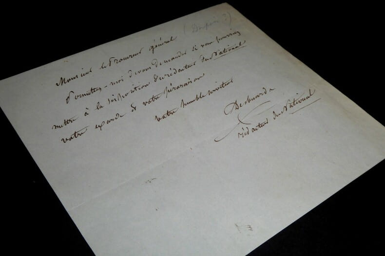 LETTRE AUTOGRAPHE SIGNEE, JOURNAL "Le national". Jean-Fran&ccedil;ois Desbuards