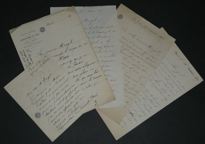 Ernest Bo&iuml;eldieu. 5 lettres autographes sign&eacute;es &agrave; Heugel, 1873. Ernest Bo&iuml;eldieu