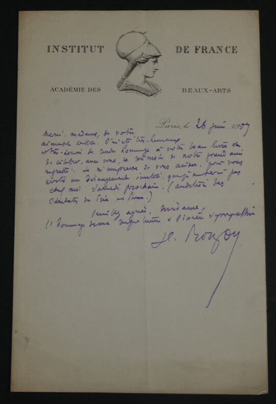 Henry ROUJON, Essayiste - LETTRE AUTOGRAPHE SIGN&Eacute;E, Paris, 1909. Henry ROUJON