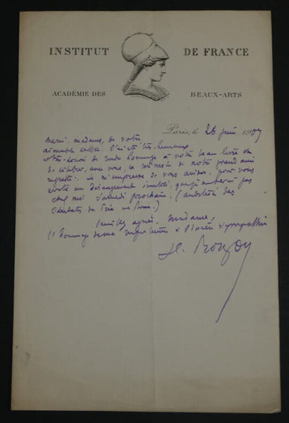 Henry ROUJON, Essayiste - LETTRE AUTOGRAPHE SIGN&Eacute;E, Paris, 1909. Henry ROUJON
