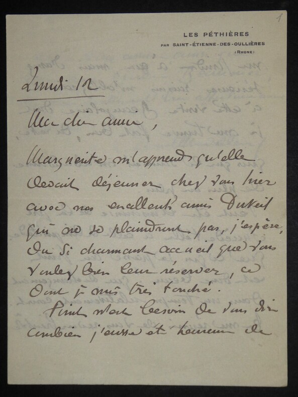 CHEVILLARD Camille - LETTRE AUTOGRAPHE SIGN&Eacute;E, LES PETHIERES, RHONE. Camille Chevillard