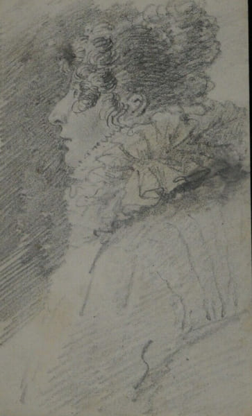 Portrait d'une femme de profil au crayon de bois. 