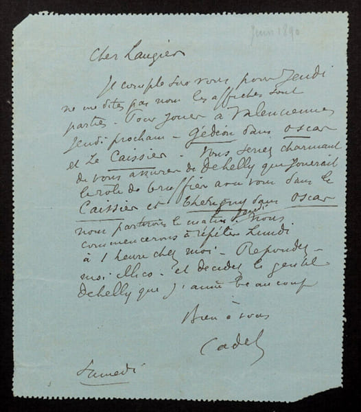 Alexandre Honor&eacute; Ernest CADET - TELEGRAMME AUTOGRAPHE &Agrave; "Pierre" LAUGIER, 1890. Alexandre Honor&eacute; Ernest Coquelin (dit Coquelin cadet)
