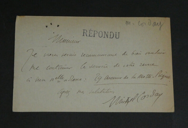 Michel CORDAY - Carte lettre autographe sign&eacute;e &agrave; la Nouvelle Revue, Paris. Michel CORDAY