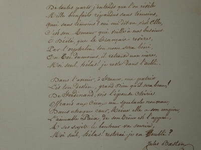 Jules BASTON Poème Autographe signé à la Duchesse d'Orléans commutation de peine
