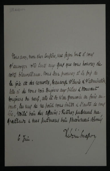 Fr&eacute;d&eacute;ric MASSON, Historien - LETTRE AUTOGRAPHE SIGN&Eacute;E. Fr&eacute;d&eacute;ric MASSON