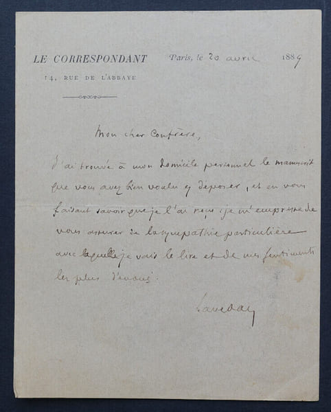 Henri LAVEDAN, Journaliste et &eacute;crivain - LETTRE AUTOGRAPHE SIGN&Eacute;E, Paris, 1889. Henri LAVEDAN