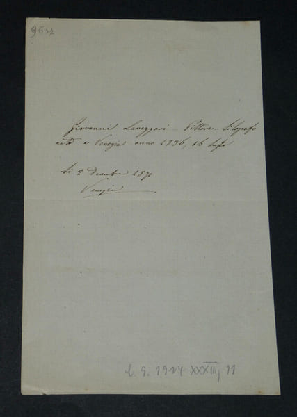 Giovanni Lavezzari - Page avec lignes de texte autographes sign&eacute;es 1871. Giovanni Lavezzari