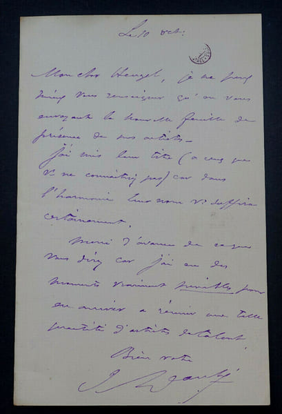 Jules DANBE, LETTRE AUTOGRAPHE SIGNEE A Henri HEUGEL. Jules Danb&eacute;