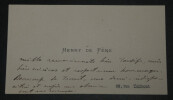 Henry de P&Egrave;NE, &Eacute;crivain - Carte de visite autographe de remerciements. Henry de P&Egrave;NE