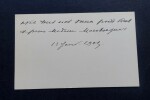 Carte de visite simple, sign&eacute;e - Magistrat, remerciements. Epouse de Bouchez Camille