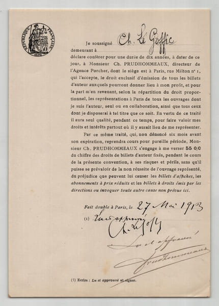 Pouvoir sign&eacute; par Charles Le Goffic - Collection coh&eacute;rente 25 auteurs & musiciens. Charles Le Goffic