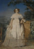 Peinture d'une jeune femme en robe blanche. 