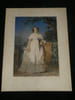 Peinture d'une jeune femme en robe blanche. 