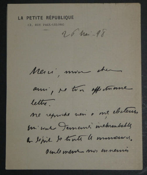Alfred L&eacute;on G&Eacute;RAULT-RICHARD, Journaliste - Lettre autographe sign&eacute;e, 3 pages, 26 mai 1898. Alfred L&eacute;on G&Eacute;RAULT-RICHARD
