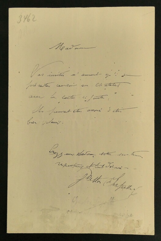 LETTRE AUTOGRAPHE SIGN&Eacute;E, CH&Acirc;TELET, INVITATION. Gaston Serpette