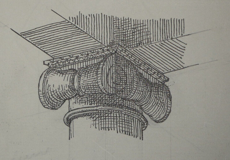 Face post&eacute;rieure d'un chapiteau d'angle sous un portique ionique. Louis Henri Laffill&eacute;e