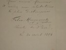 HUGUENET F&eacute;lix - LETTRE AUTOGRAPHE SIGN&Eacute;E, &Agrave; Alfred FREDERIX, JOURNAL, 1884. F&eacute;lix Huguenet