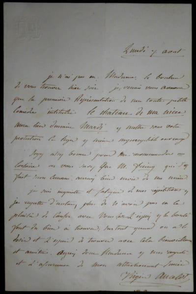 ANCELOT Virginie LETTRE AUTOGRAPHE SIGNEE DU 7 AO&Ucirc;T 1837. Virginie Ancelot