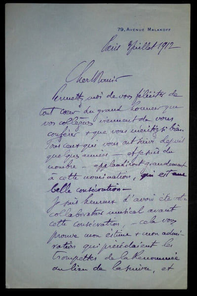 SACHS L&eacute;o - LETTRE AUTOGRAPHE SIGN&Eacute;E, PARIS, JUILLET 1912. L&eacute;o Sachs