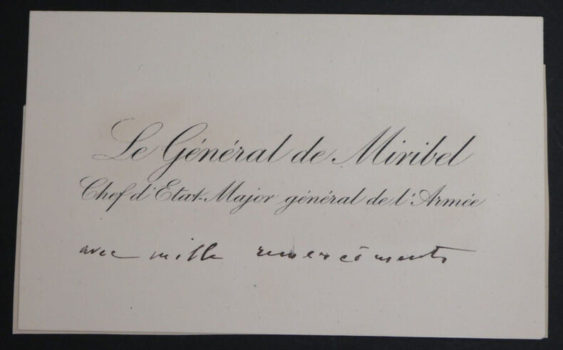 G&eacute;n&eacute;ral Joseph de MIRIBEL - CARTE DE VISITE AUTOGRAPHE. Joseph de Miribel