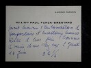 FUNCK BRENTANO Paul - CARTE DE VISITE AUTOGRAPHE SIGN&Eacute;E &Agrave; Marko RISTIC. Paul Funck-Brentano