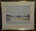 Marie BUREAU - Paysage de Fleuve en aquarelle sign&eacute; - 1910. Marie BUREAU