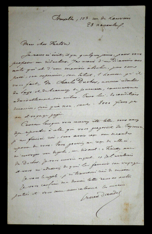 DAUDET Ernest - LETTRE AUTOGRAPHE SIGN&Eacute;E &Agrave; M. FANTON. Ernest Daudet