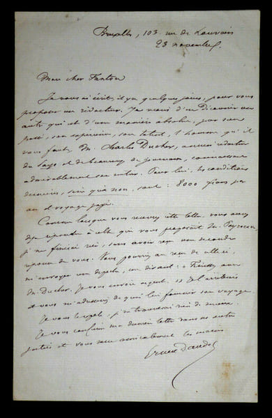 DAUDET Ernest - LETTRE AUTOGRAPHE SIGN&Eacute;E &Agrave; M. FANTON. Ernest Daudet