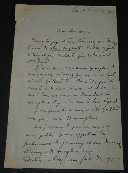 Charles BIGOT - LETTRE AUTOGRAPHE SIGN&Eacute;E A PROPOS D'UN LIVRE, Paris. Charles Bigot