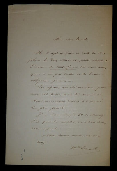 LIONNET Hippolyte - LETTRE AUTOGRAPHE SIGN&Eacute;E, PARIS. Hippolyte Lionnet