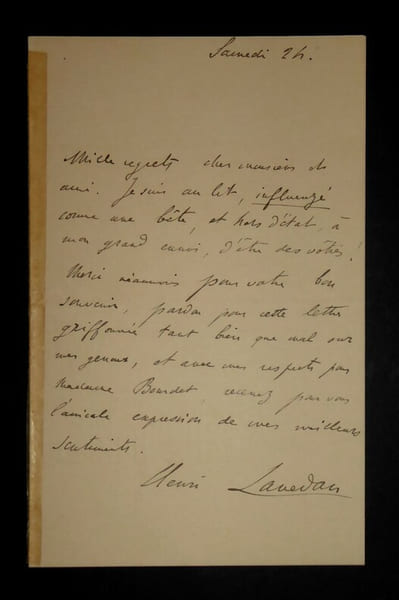 LAVEDAN Henri - LETTRE AUTOGRAPHE SIGN&Eacute;E, &Agrave; PROPOS DE SON ETAT DE SANTE. Henri Lavedan
