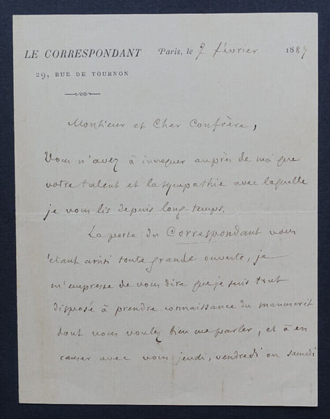 Henri LAVEDAN, Journaliste et &eacute;crivain - LETTRE AUTOGRAPHE SIGN&Eacute;E, Paris, 1889. Henri LAVEDAN