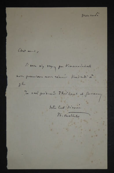 BERTHELOT Philippe - LETTRE AUTOGRAPHE SIGN&Eacute;E, PARIS. Philippe Berthelot