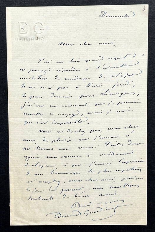 Edmond GONDINET, Librettiste - LETTRE AUTOGRAPHE SIGN&Eacute;E. Edmond GONDINET